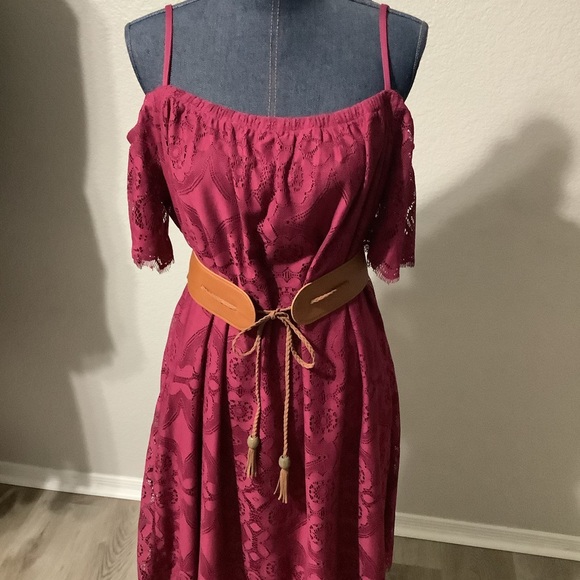 No Comment Dark Pink Tunic Lace Off the Shoulder Dress Women's Plus Size 2XL - Picture 10 of 12